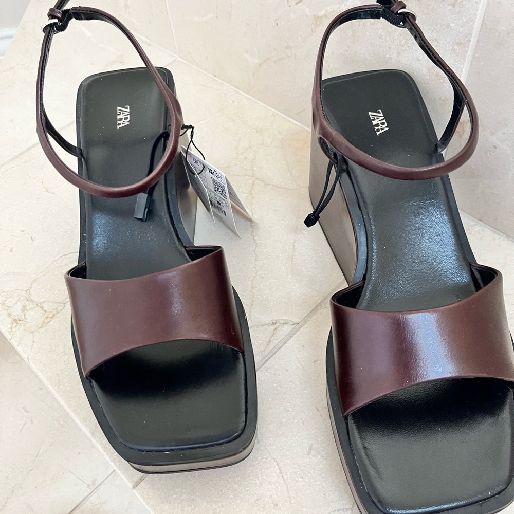 Zara leather Dark Brown Platform Sandals